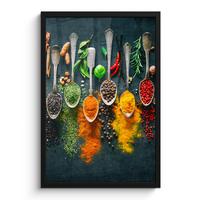 POSTER MIT RAHMENGERAHMTES BILD Kräuter - Gewürze - Löffel Bilder mit Rahmen 40x60 cm - Currygelb, Papier (40/60cm) - MuchoWow