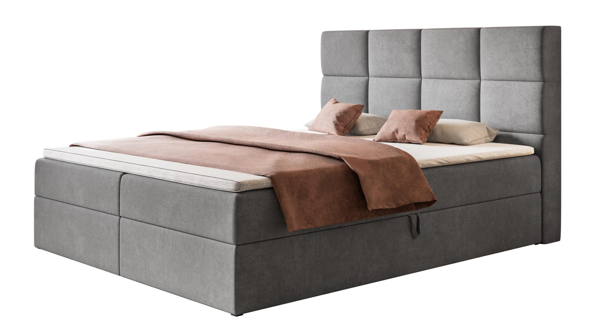 BOXBETT ROMA mit 2 Bettkästen, 180x200, Farbe: Grau, Velourstoff, Doppelbett mit Bonell-Matratze - Grau, Holz/Kunststoff (180/200cm) - Alpi-Möbel