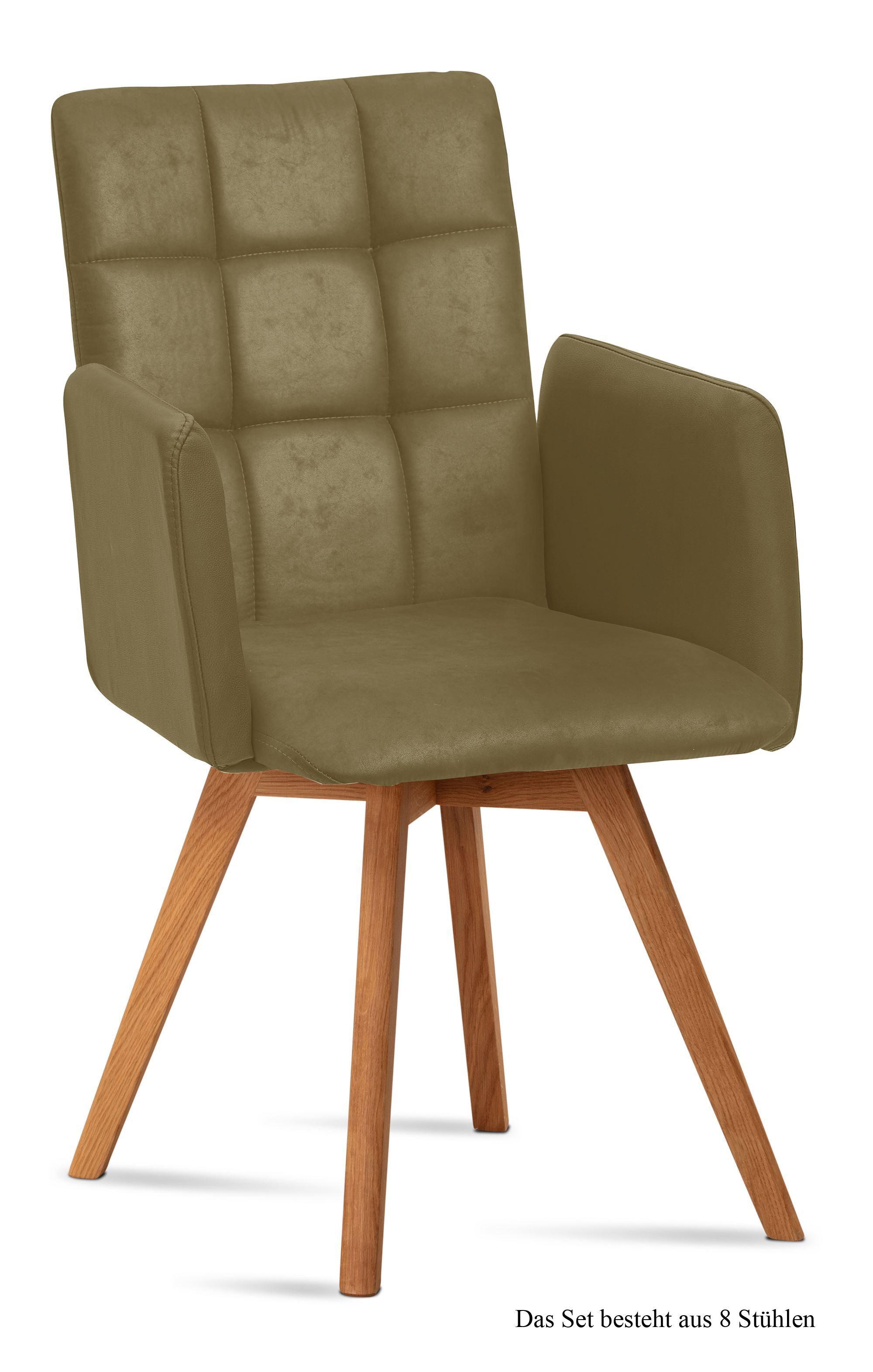 ARMLEHNSTUHL (8er-Set) Dione 52x91x60 Eiche geölt/Olivgrün - Eichefarben/Olivgrün, Kunststoff (60/91/52cm) - 58aufmkessel