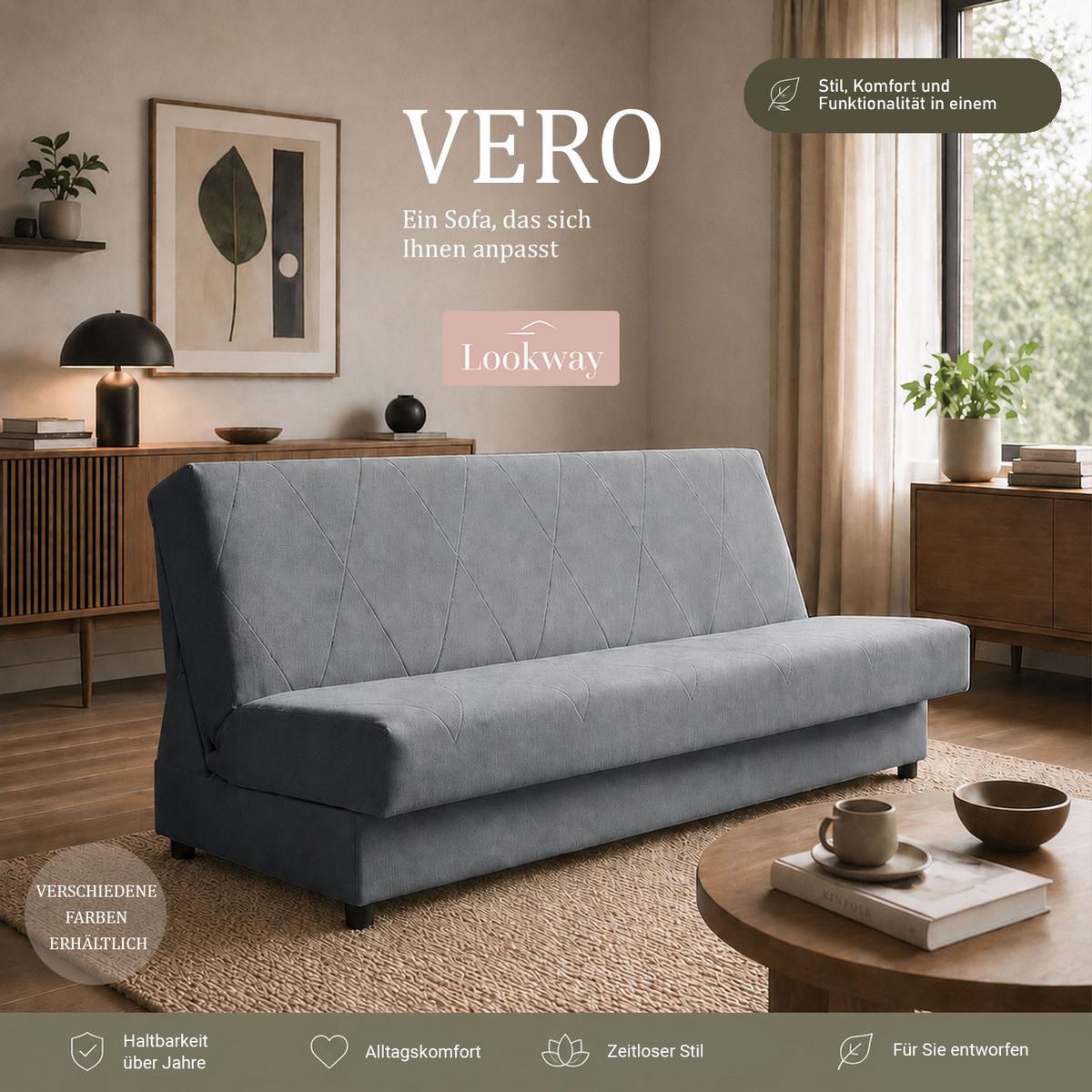 SCHLAFSOFA VERO mit Schlaffunktion Castel 91 - Grau, Textil (191/88/90cm) - Lookway