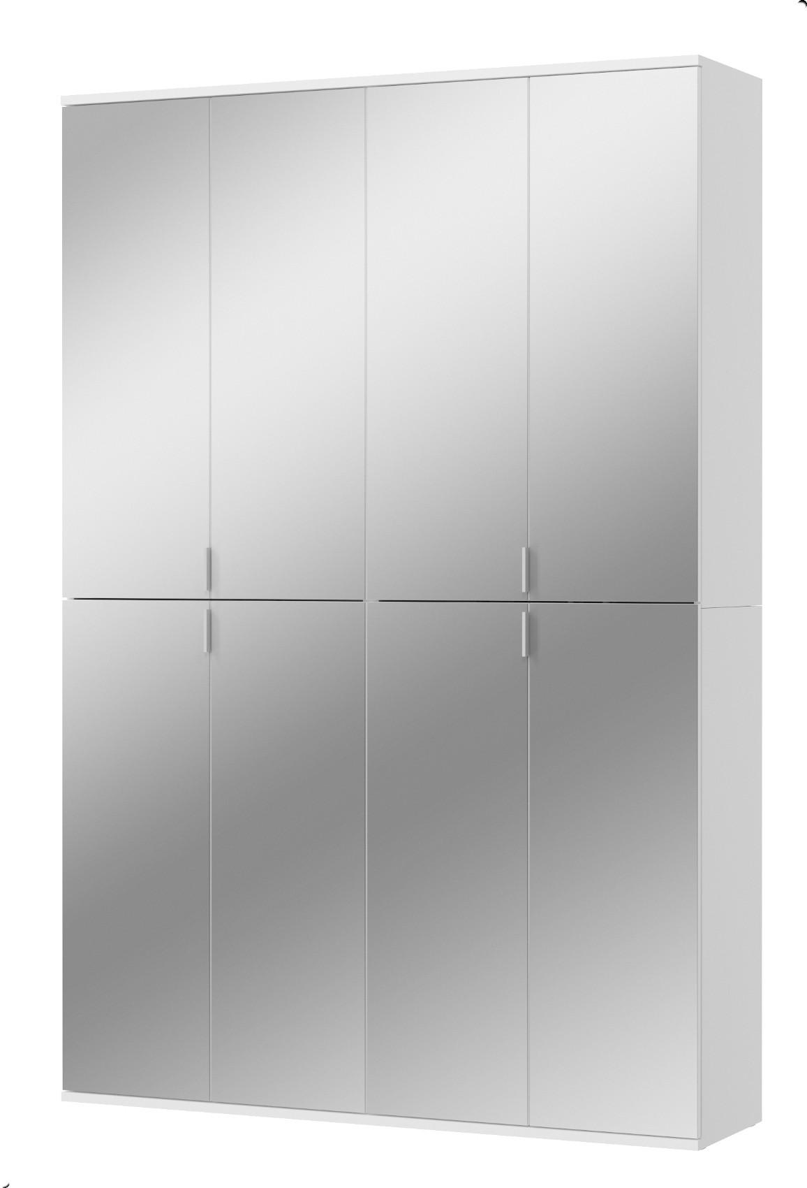 SCHUHSCHRANK weiß 122 x 193 cm, Garderobe 8 Türen mit Spiegel, Garderobenmöbel - Weiß Hochglanz/Silberfarben, Holzwerkstoff/Kunststoff (122/193/34cm) - Inn.Furn
