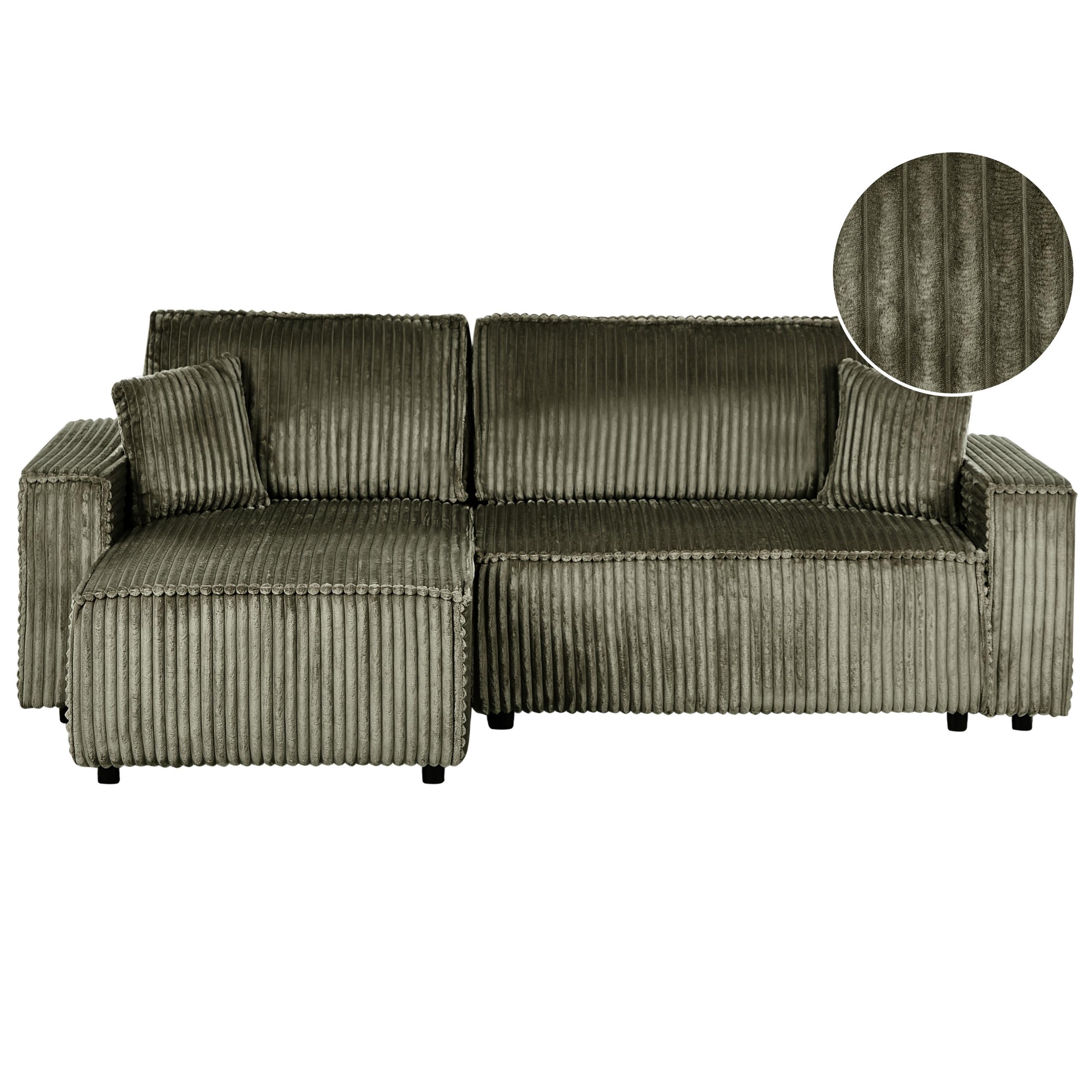 ECKSCHLAFSOFA 3-Sitzer Cord Grün mit Stauraum rechtsseitig Abacka - Grün, Textil (247/147cm) - Beliani