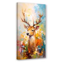 LEINWANDBILD Bunte Hirsche Ölgemälde-Effekt 40x80cm - Multicolor, Textil (40/80cm) - Feeby