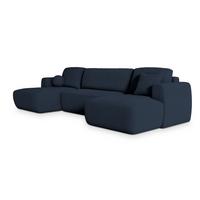 WOHNLANDSCHAFT SENTUM N Blau Boucle-Stoff mit Schlaffunktion - Blau/Schwarz, Holz/Kunststoff (330/90/148cm) - MASSENO