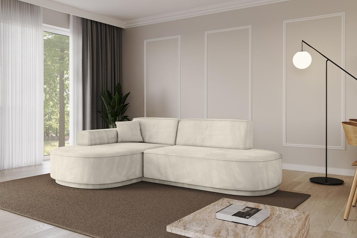 ECKSOFA Ottomane Links MARI-L1-v3 - 243x171x83 cm Ecru Velours - Ecru/Schwarz, Holzwerkstoff/Kunststoff (243/171cm) - ALTDECOR