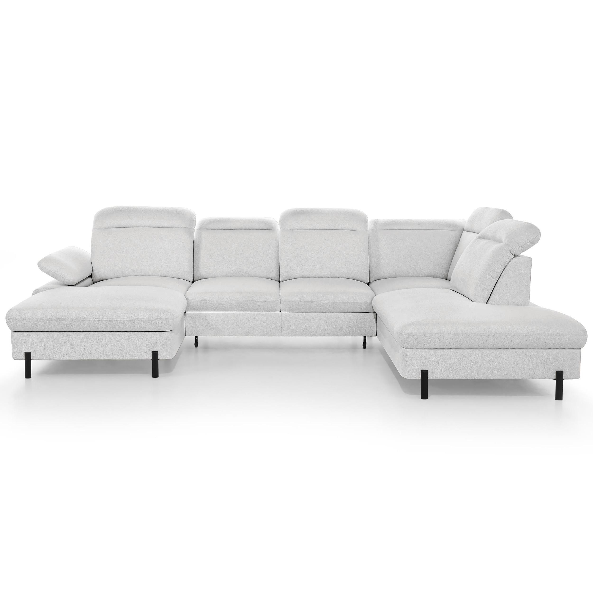 WOHNLANDSCHAFT Sora U mit Schlaffunktion und verstellbarer Sitztiefe, Kopfstützen und Armlehne, 365 cm, Hellgrau, Links - Hellgrau/Schwarz, Textil (365/107/235cm) - Beautysofa