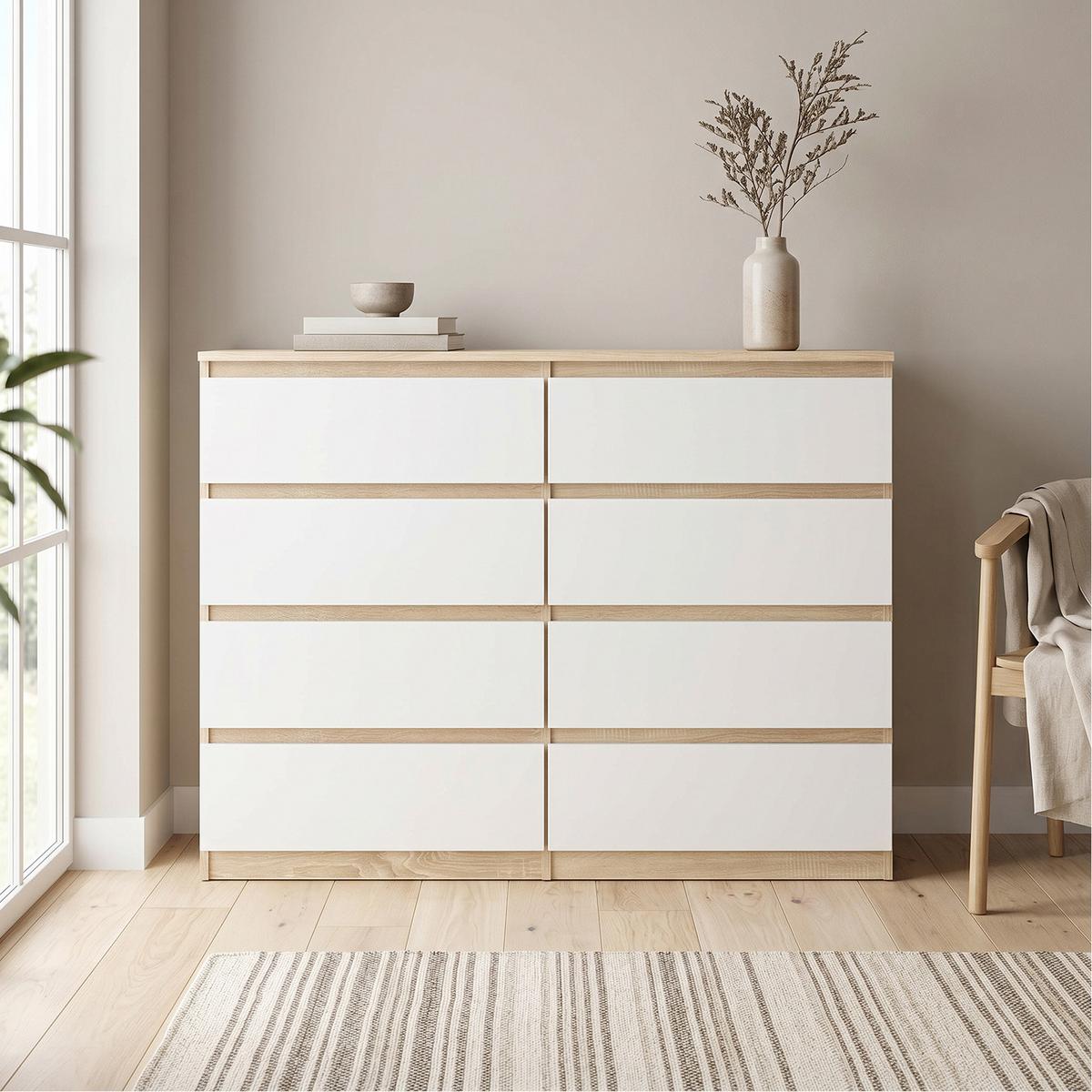 KOMMODE NUDO 138,5/101,5/39cm mit 8 Schubladen Türen Sonoma Eiche - Weiß/Sonoma Eiche, Holzwerkstoff (138.5/101.5/39cm) - MASSENO
