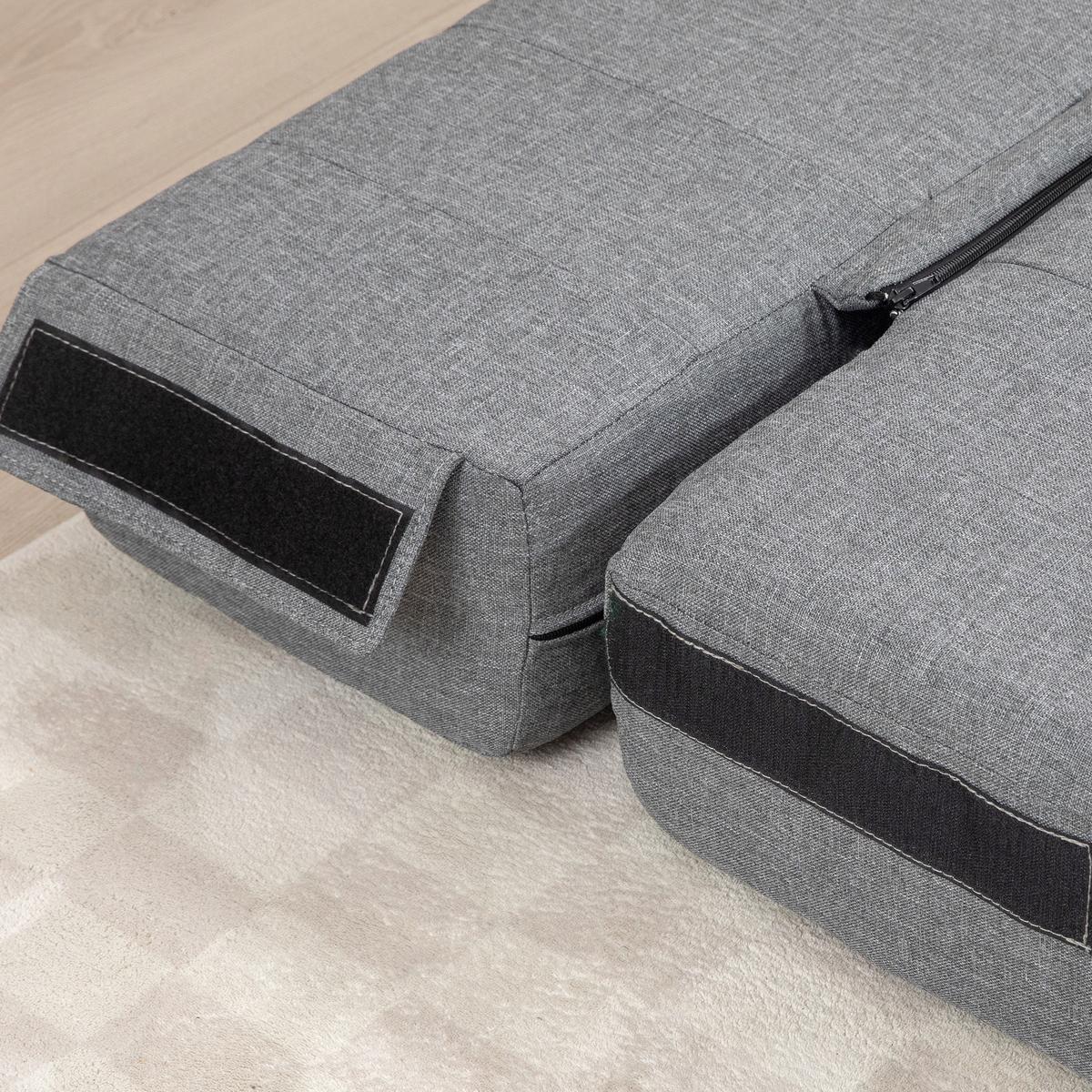 BODENSOFA 2-in-1 Klappbar Schlafsofa mit Leinenoptik für Wohnzimmer Grau - Grau, Textil (80/50/138cm) - HOMCOM