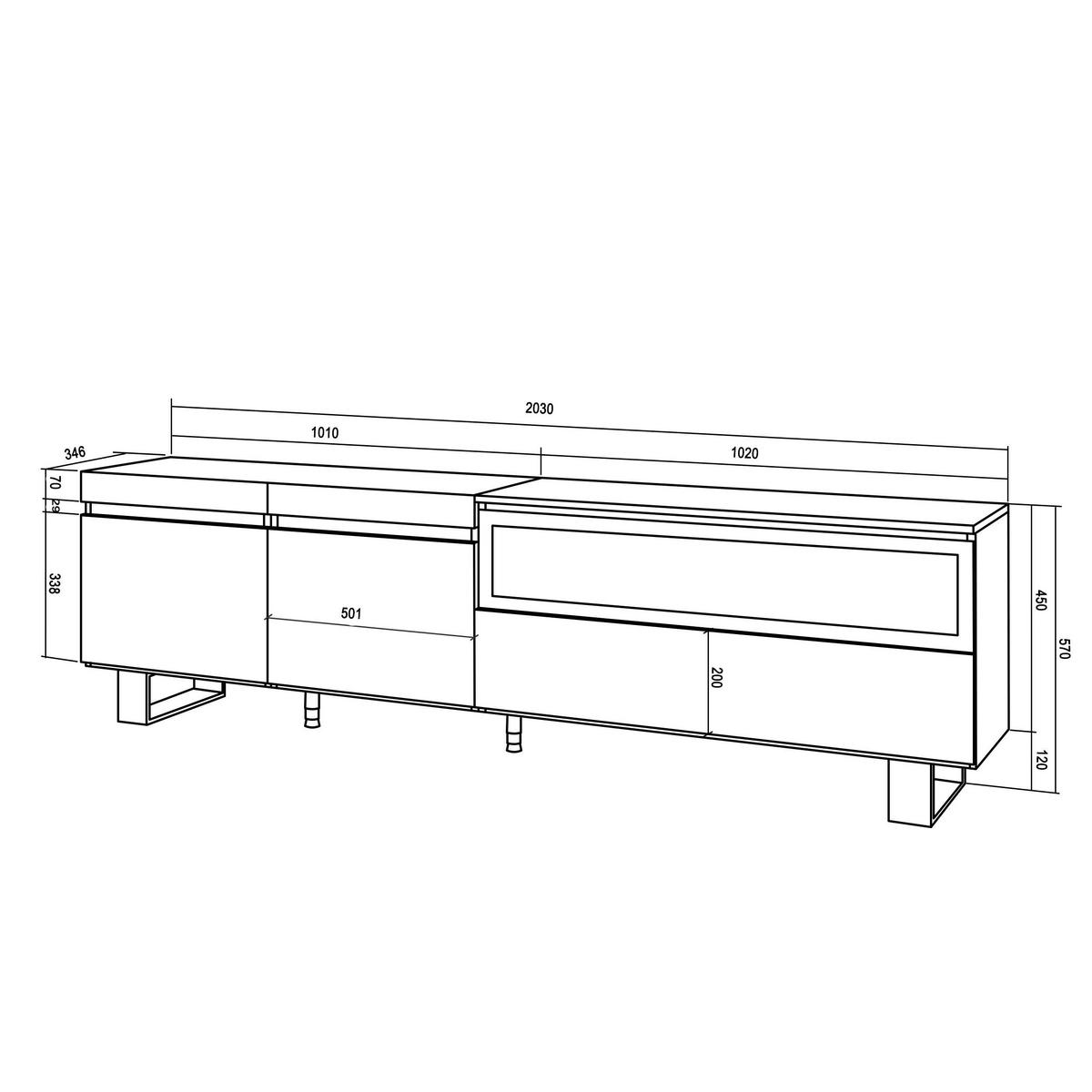 LOWBOARD mit Elektrokamin, Weiß, Schwarz, 200/35/57cm - Weiß, Holzwerkstoff (200/57/35cm) - Skraut Home