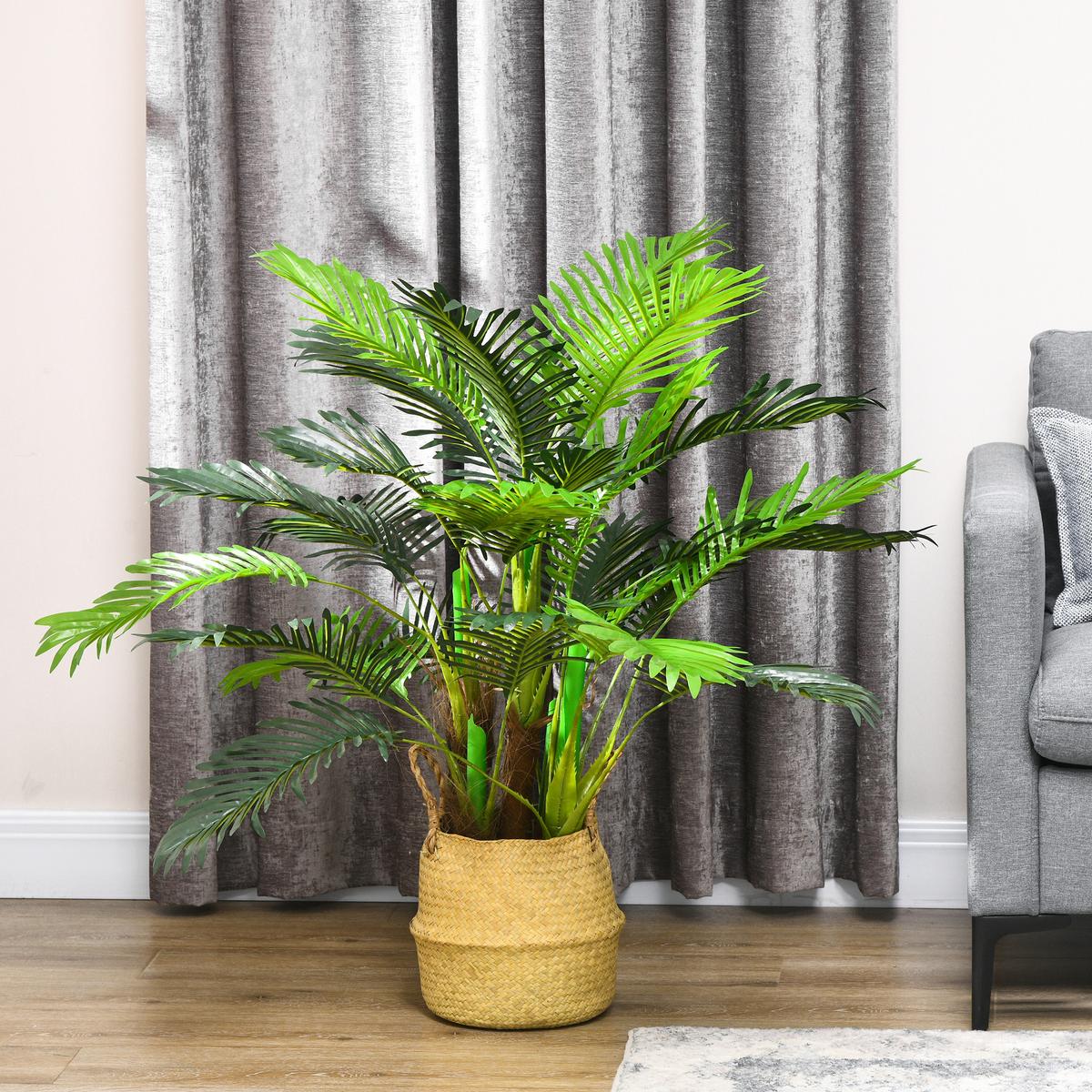 KÜNSTLICHE Pflanzen, Kunst Palme, 100 cm Kunstpflanze mit 27 Zweige Grün - Grün, Kunststoff (100cm) - HOMCOM