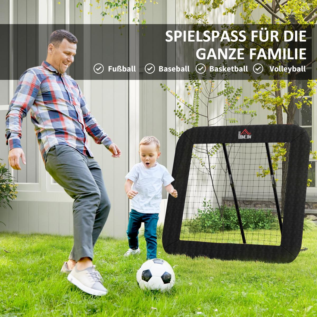 FUSSBALL Rebounder klappbar Kickback Tor Rückprallwand verstellbar Stahl Schwarz - Schwarz, Metall (118/128cm) - HOMCOM