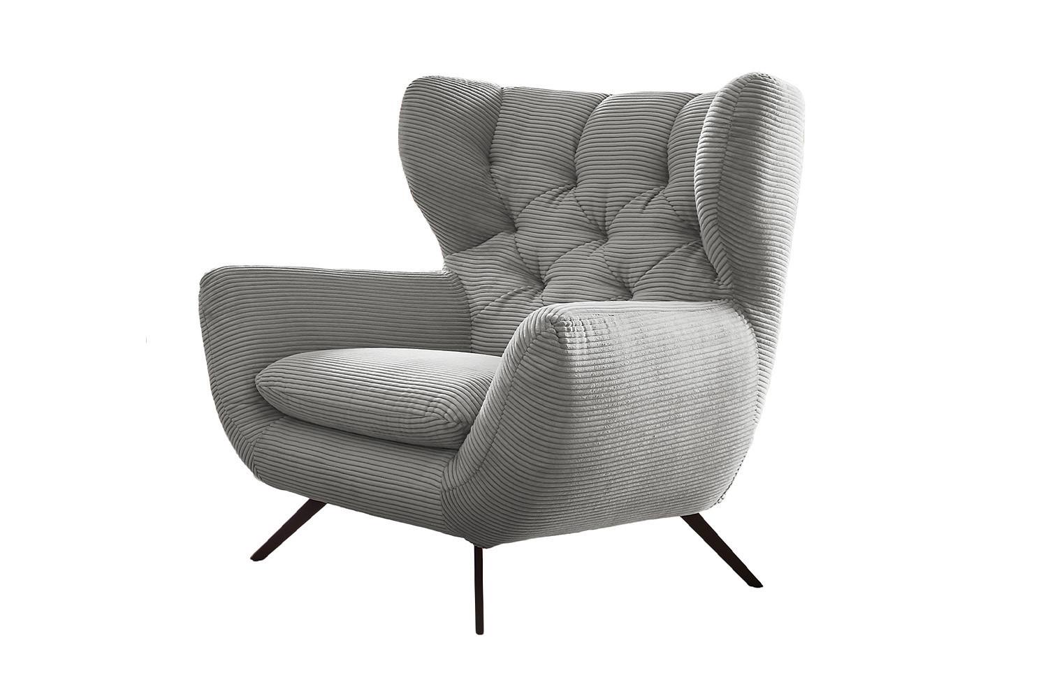 SESSEL CHARME Hellgrau Cord - Hellgrau/Schwarz, Textil/Metall (100/106/95cm) - KAWOLA
