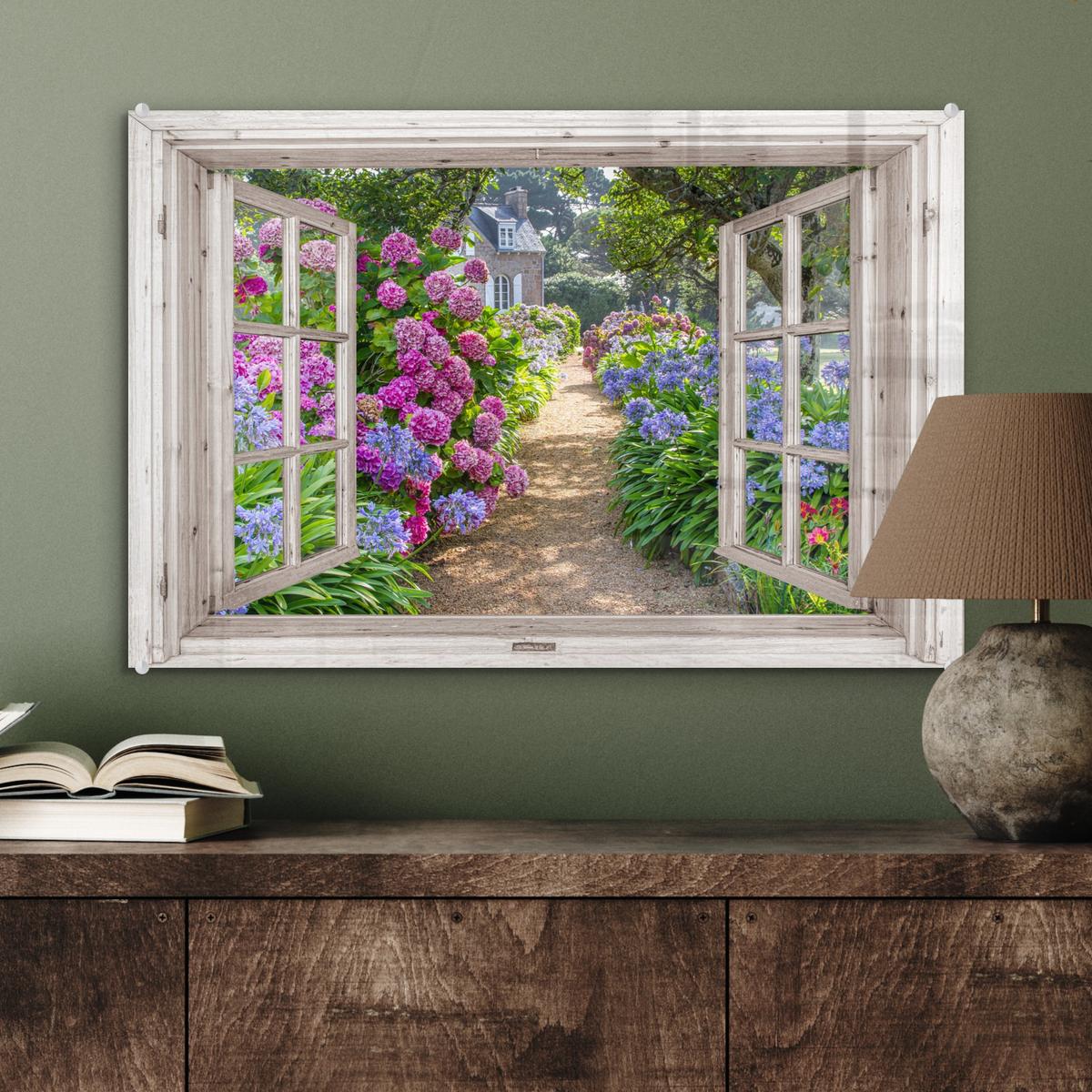 ACRYLGLASBILD Hortensie - Durchsichtig - Blumen - Sommer - Lila - Weg Wanddeko 60x40 cm - Lila, Glas (60/40cm) - MuchoWow
