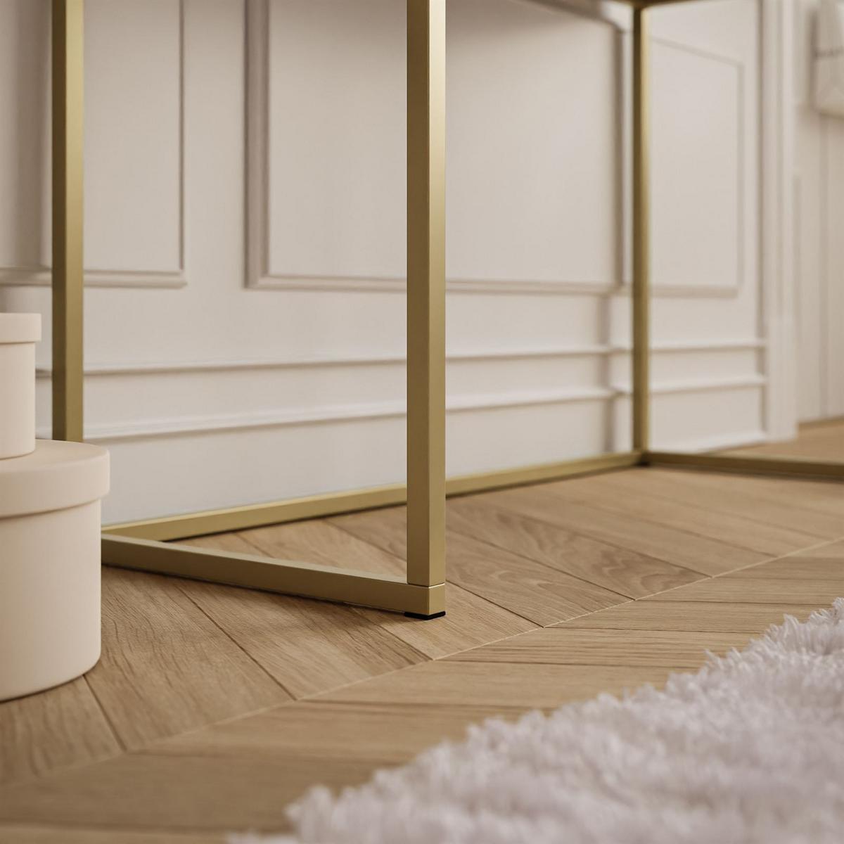 SCHMINKTISCH BLANCO GOLD ELITE mit Spiegel und Beleuchtung Weiß Hochglanz Kristallgriff - Weiß Hochglanz/Goldfarben, Holzwerkstoff (100/146/42cm) - Lookway