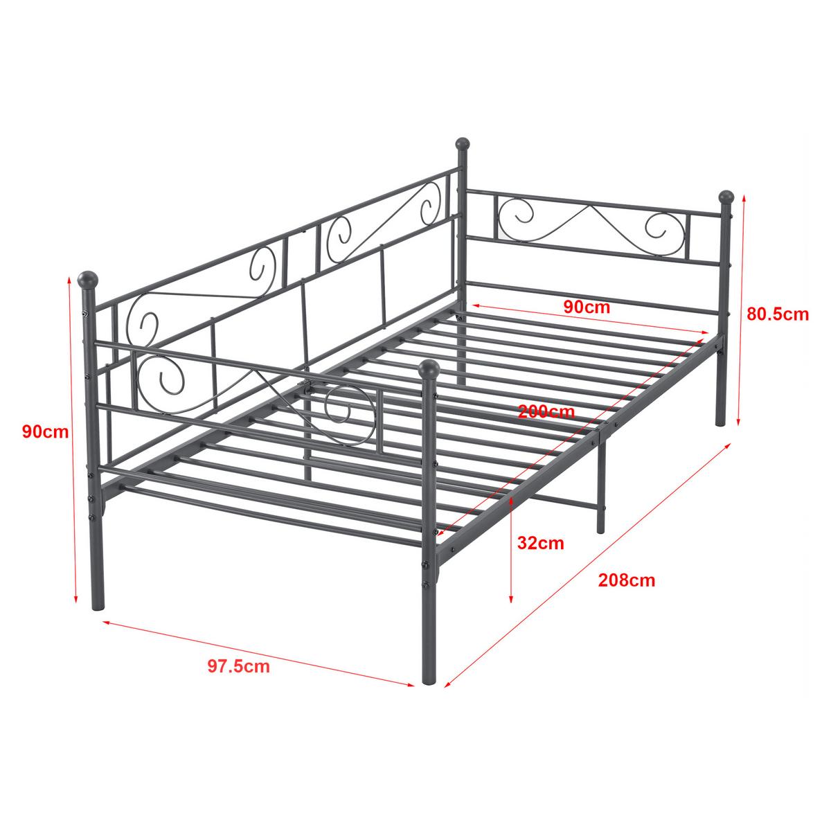 TAGESBETT Kerava - Dunkelgrau, Metall (90/200cm) - [en.casa]