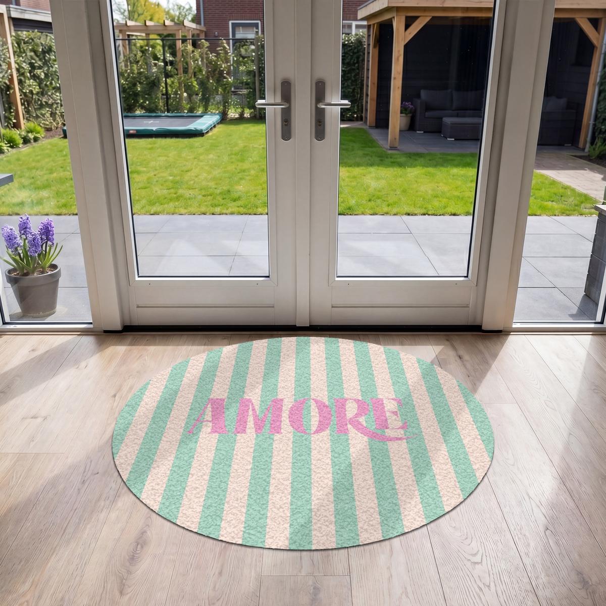 FUSSMATTE Rosa – Grün – Streifen – Amore 120x120 cm - Mintgrün, Kunststoff (120/0.4cm) - MuchoWow