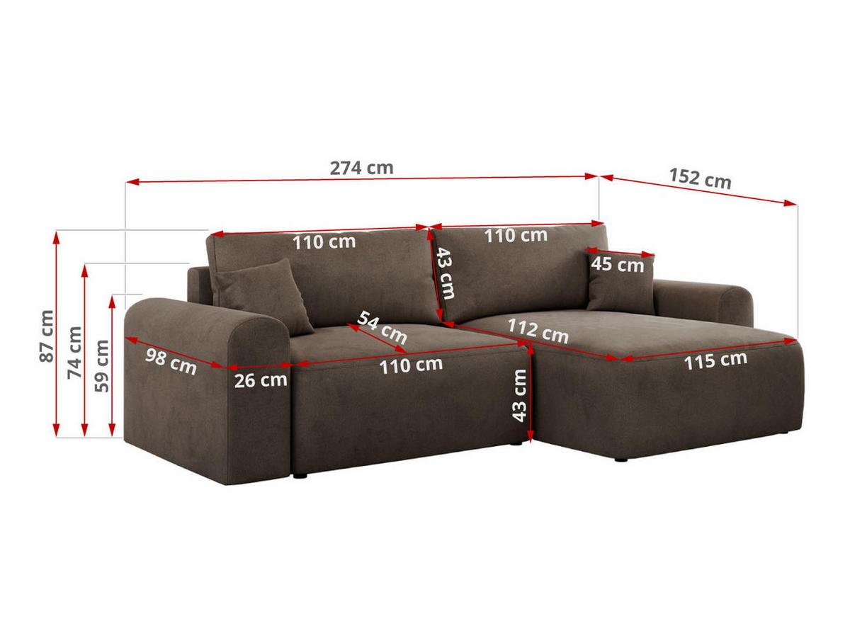 ECKSOFA NELSON Braun Velvet - Schwarz/Braun, Kunststoff/Textil (274/152cm) - MKS
