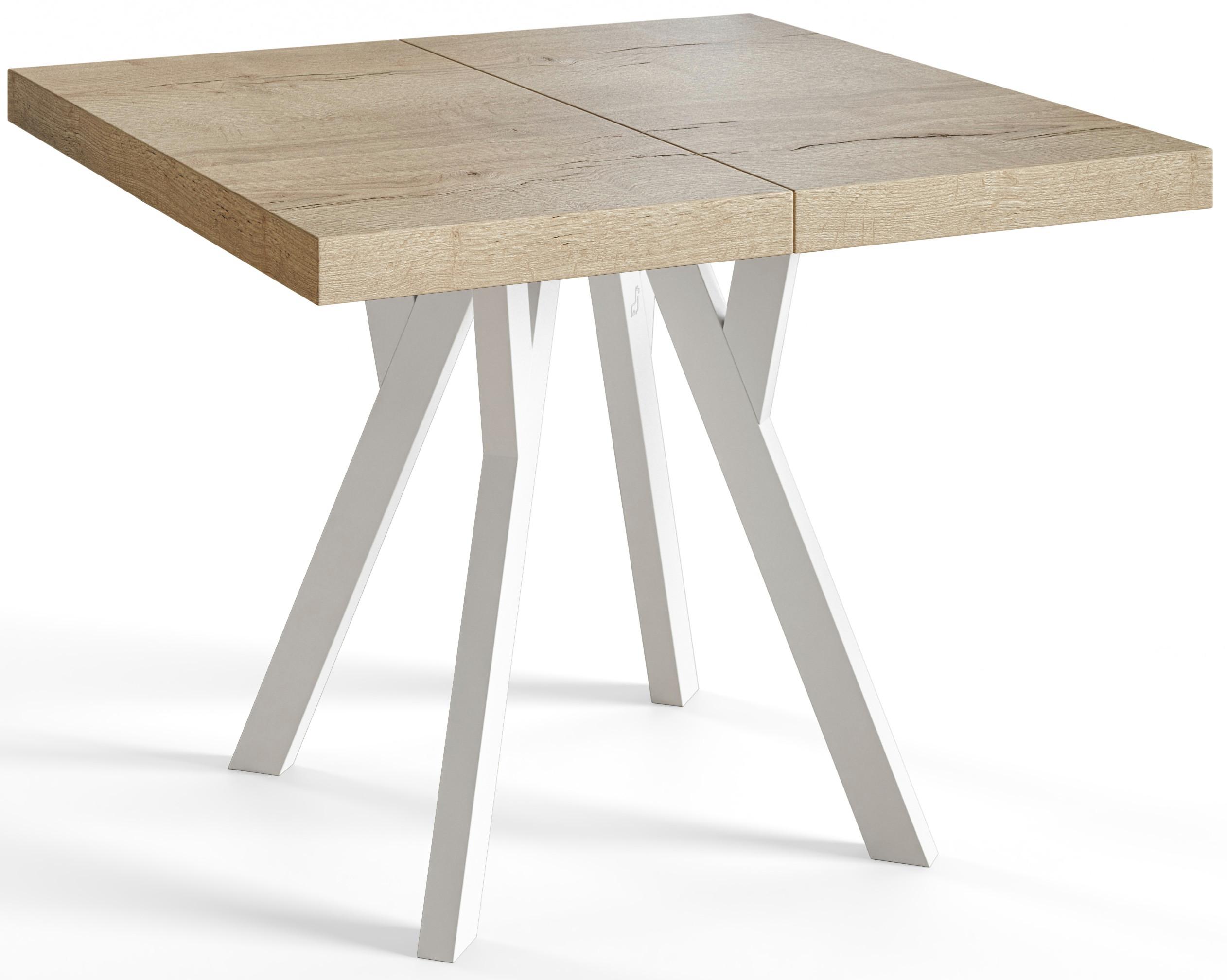 QUADRATISCHER Esstisch ausziehbar – Moderner Wohnzimmertisch und Küchentisch – Tisch mit Holzbeinen, Durchmesser 120 - 220 cm - Farbe Halifax - Braun/Weiß, Holzwerkstoff (120/120/77cm) - Alpi-Möbel
