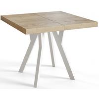 QUADRATISCHER Esstisch ausziehbar – Moderner Wohnzimmertisch und Küchentisch – Tisch mit Holzbeinen, Durchmesser 120 - 220 cm - Farbe Halifax - Braun/Weiß, Holzwerkstoff (120/120/77cm) - Alpi-Möbel