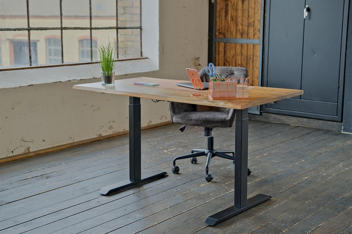 SCHREIBTISCH LORA elektrisch höhenverstellbar Holz Akazie - Zwetschgeholzfarben/Schwarz, Holz (90/180/72cm) - KAWOLA