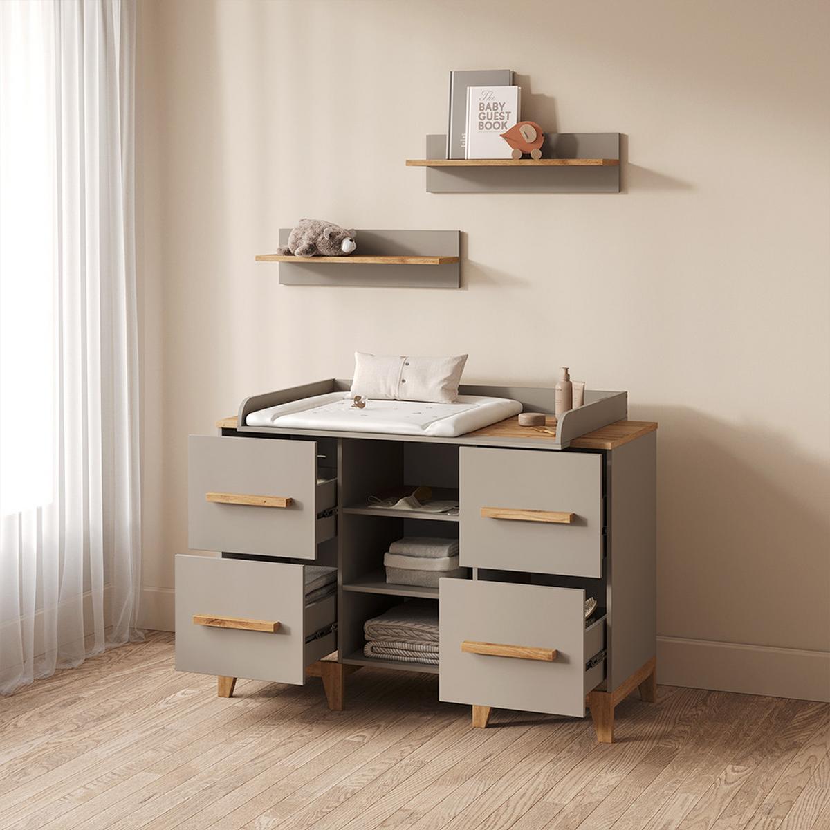 WICKELKOMMODE Mailo Cashmere/Artisan XL mit 4 Schubladen - Kaschmir/Eiche Artisan, Holzwerkstoff (133/108/70cm) - Livinity®