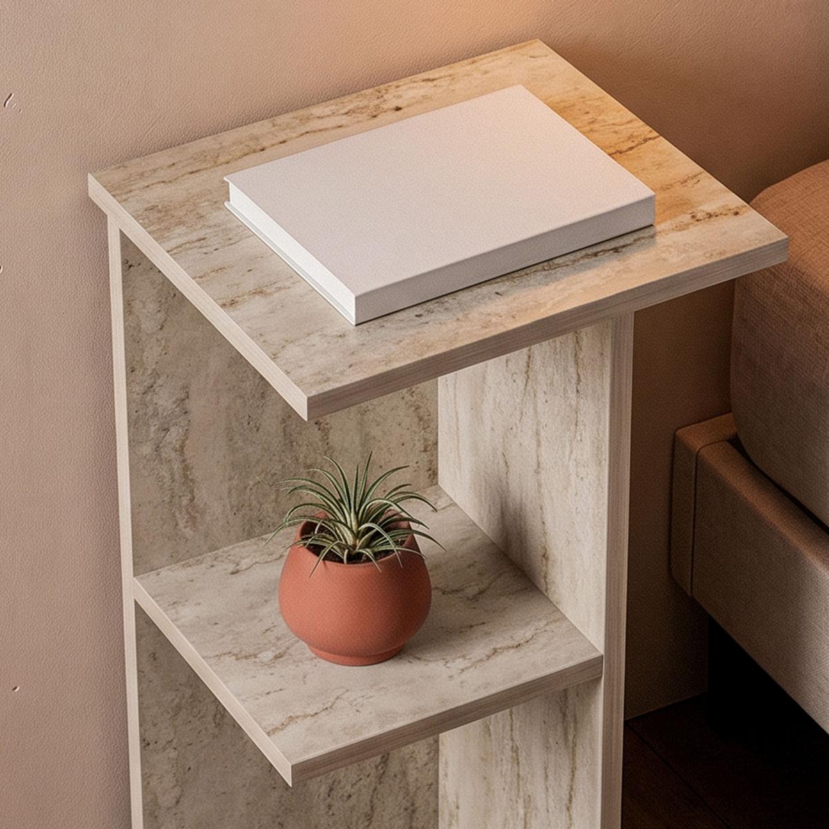 NACHTTISCH quadratisch mit ablage 36/36/60 cm - Beige, Holzwerkstoff (36/60/36cm) - Calicosy