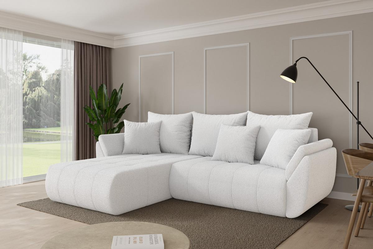 ECKSOFA mit Schlaffunktion Ottomane Links TOKO-L 277x194x86 Weiß Bouclé - Schwarz/Weiß, Holzwerkstoff/Kunststoff (277/194cm) - ALTDECOR