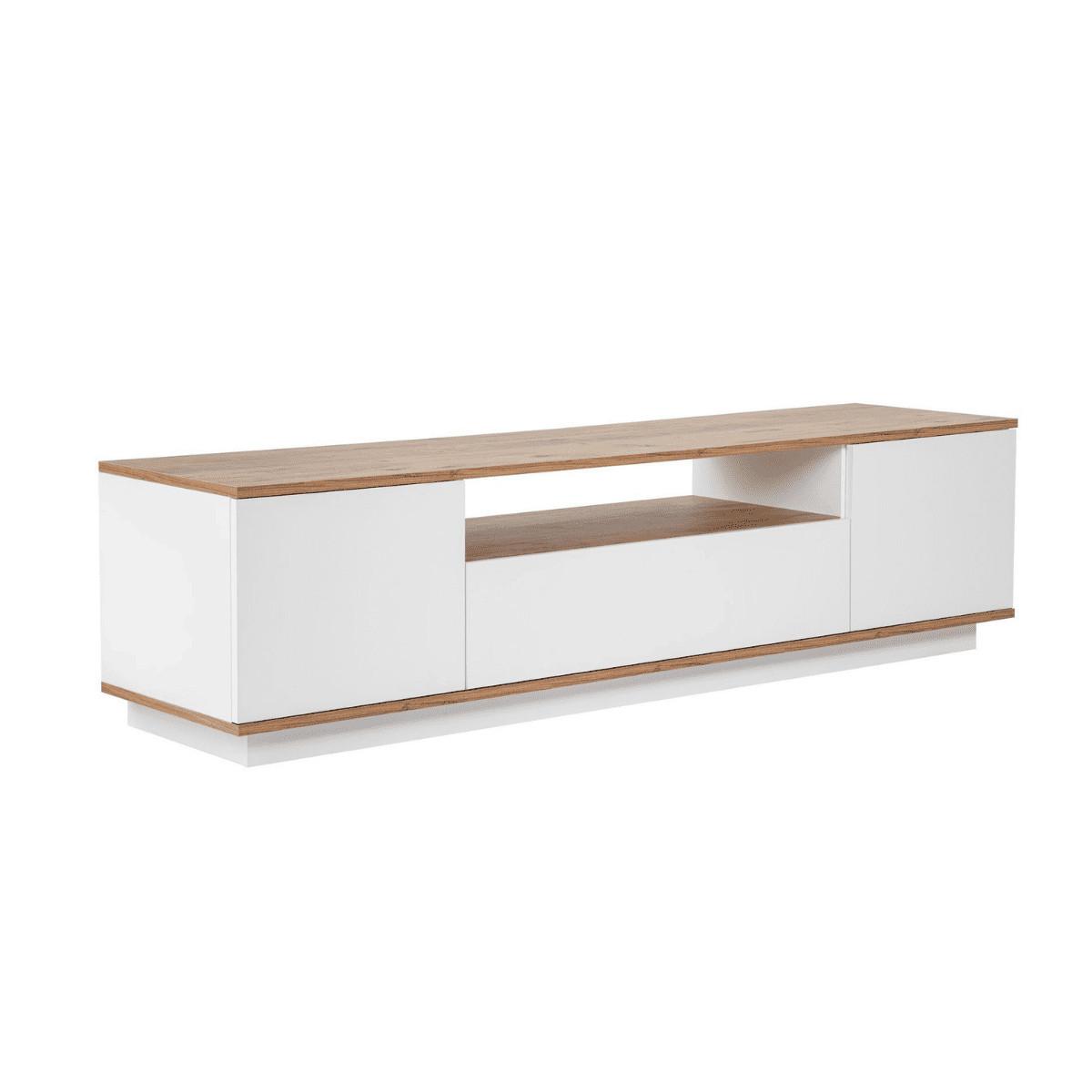 TV furniture with 3 folding doors and 1 niche, L180 cm - Weiß, Holzwerkstoff (44.5/44.6/12cm) - Calicosy