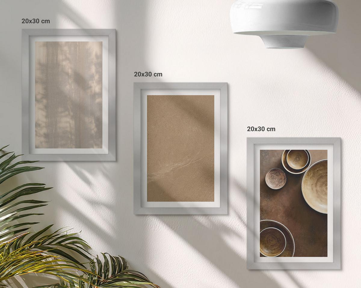 BILDER SET 3er Set - 20x30 cm Silberner Rahmen - Minimalistische Texturstrukturen - Silberfarben, Kunststoff (20/30cm) - TULUP