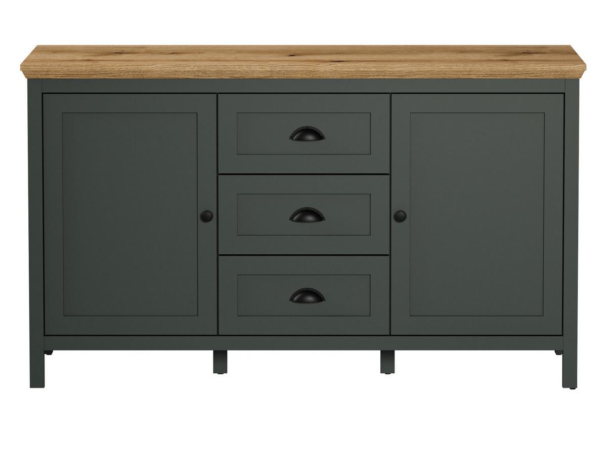 SIDEBOARD grün, Evoke Eiche Landhaus 146 x 86 cm, Kommode für Wohn- und Esszimmer - Eichefarben/Schwarz, Holzwerkstoff/Kunststoff (146/86/45cm) - Top.Furn