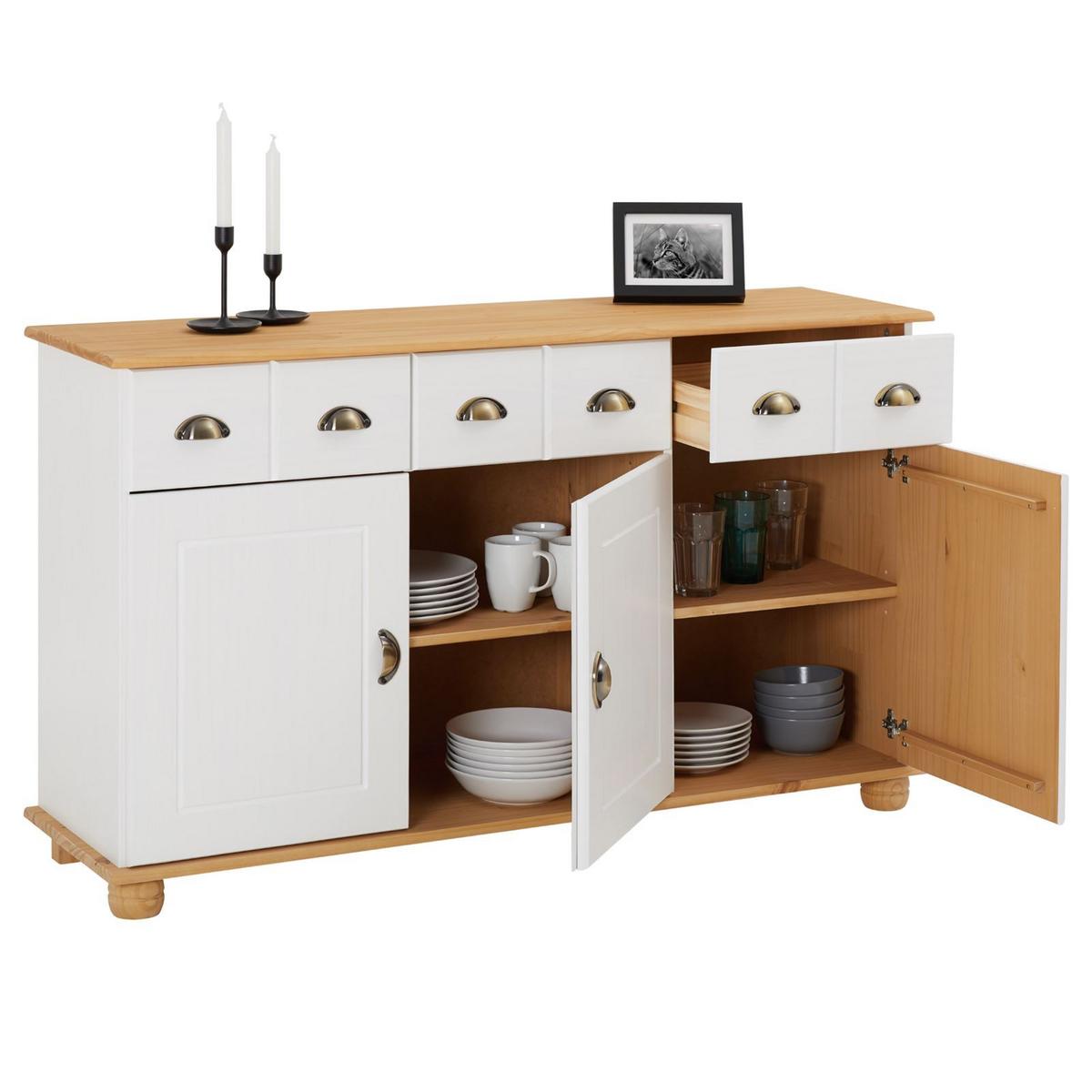 APOTHEKERKOMMODE COLMAR weiß/braun - Weiß/Braun, Holz (134/80/39cm) - IDIMEX