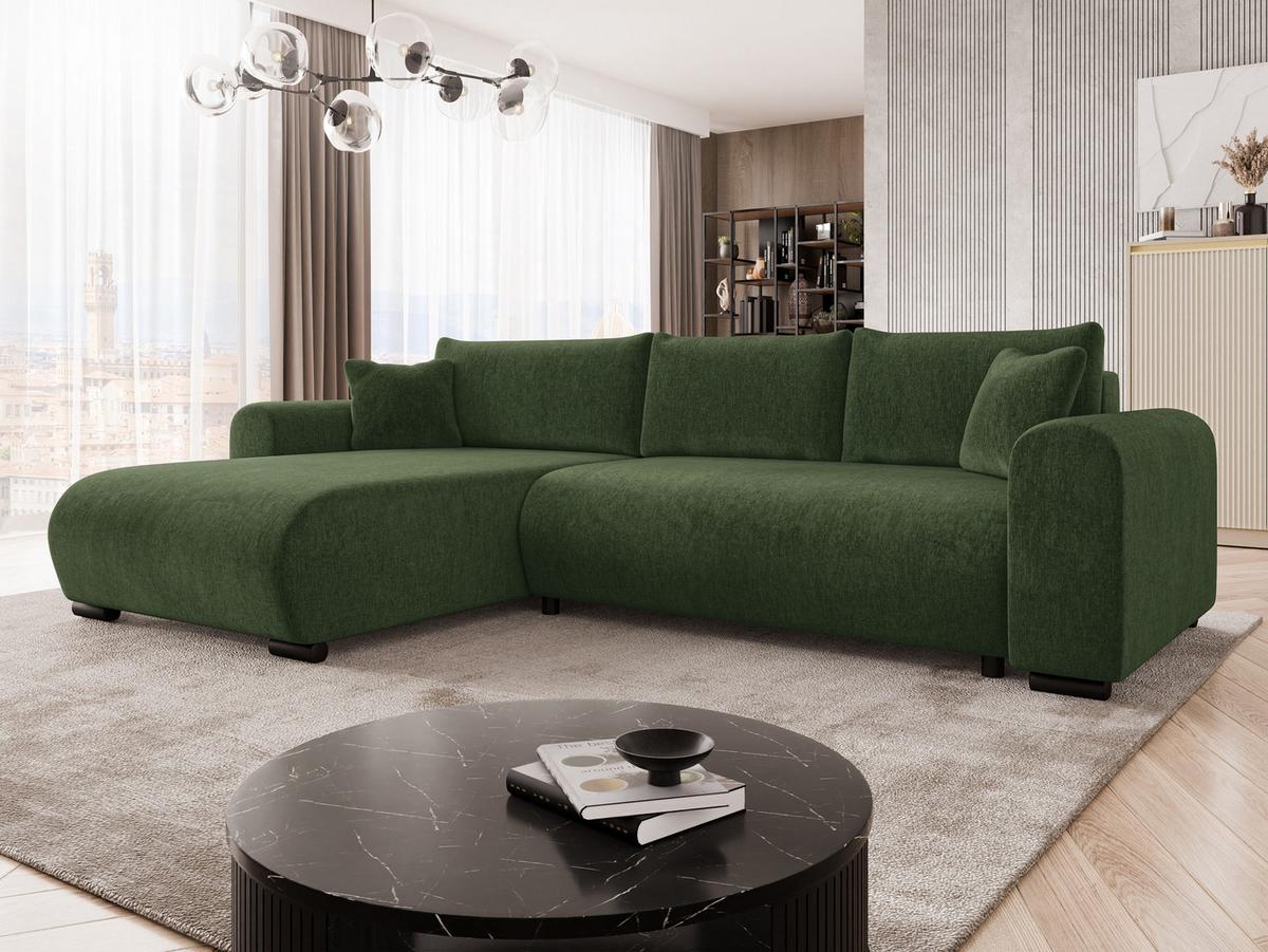 ECKSOFA Merkos - Dunkelgrün/Schwarz, Holz/Textil (285/188cm) - MIRJAN24
