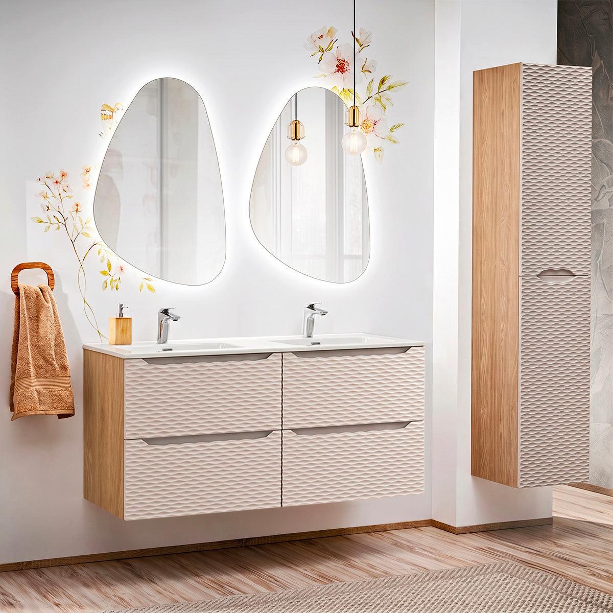 BADMÖBEL 120cm Elora 2er-Set Beige und Holz - Braun, Holzwerkstoff (120/57/46cm) - Petits-meubles
