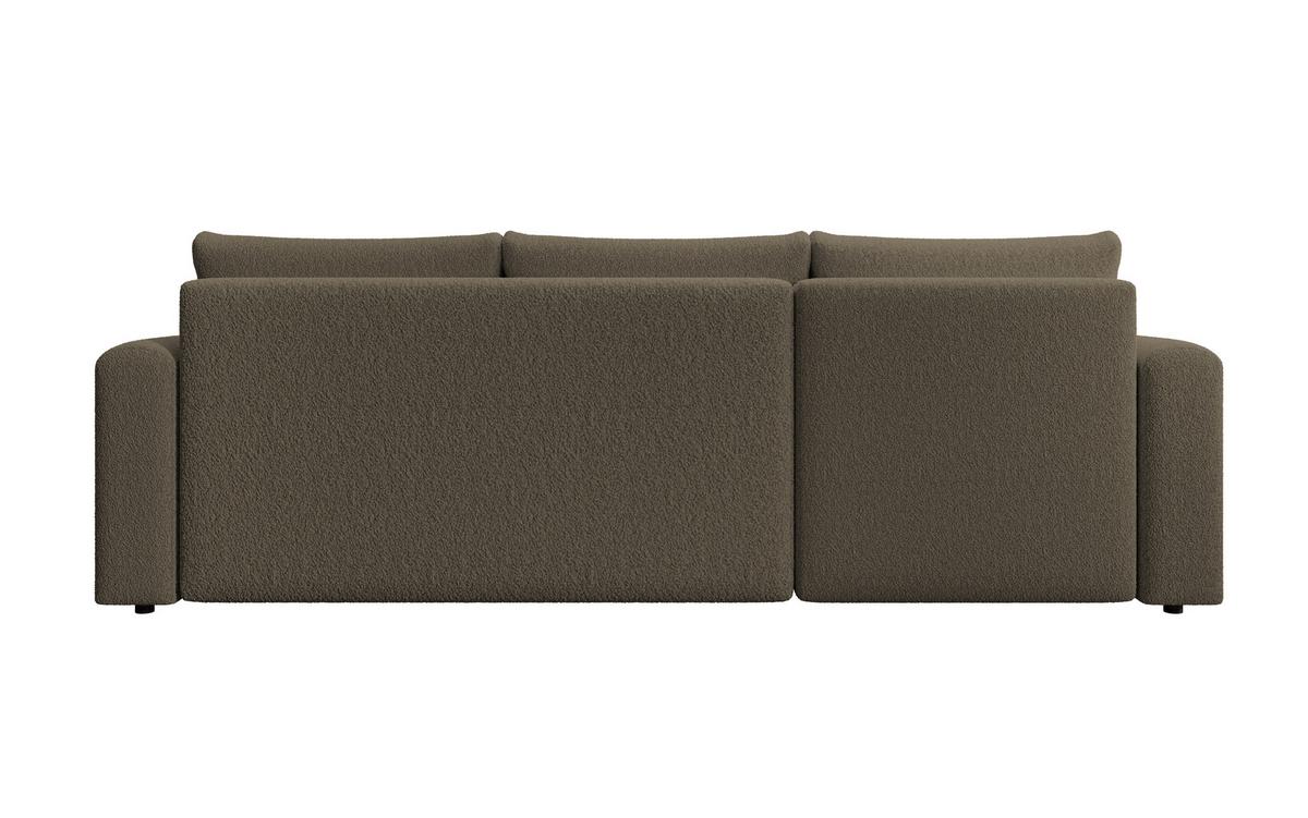 ECKSOFA DORA L, Eckcouch in L-Form mit Schlaffunktion und Bettkasten, Farbe: Cappuccino, Bouclé-Stoff, Ottomane Links - Cappuccino, Textil (240/143cm) - Storez24