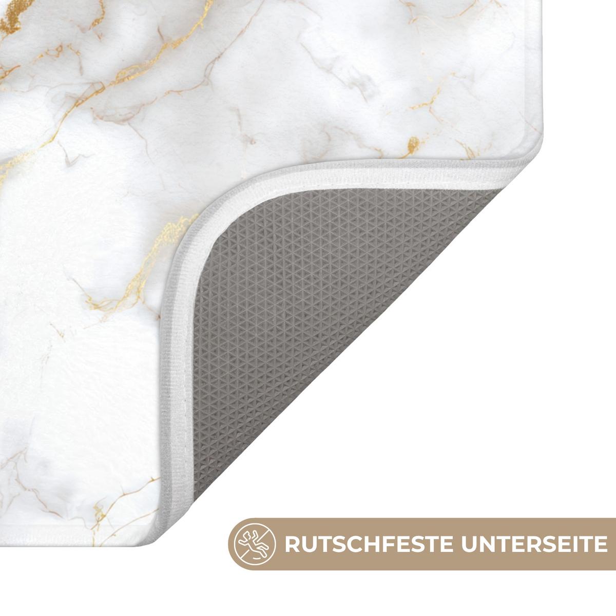 WC-VORLEGER Goldene Adern - Marmor - Weiß Toilettenvorleger 55x60 cm - Weiß, Textil (55/1cm) - OnlyWow