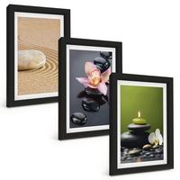 BILDER SET 3er Set - 20x30 cm Schwarzer Rahmen - Entspannende Zen-Steinmotive - Schwarz, Kunststoff (20/30cm) - TULUP