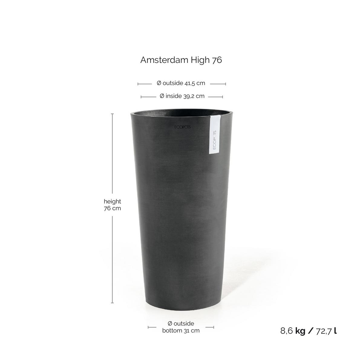 BLUMENTOPF Amsterdam High 41,5/76,8 cm Dunkelgrau - Dunkelgrau, Kunststoff (41.5/76.8cm) - Ecopots