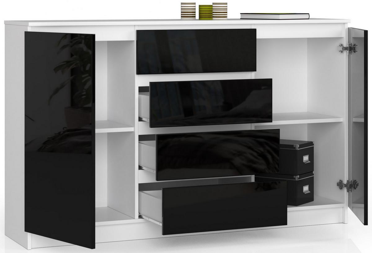 KOMMODE Weiß, Schwarz Glanz 99/160/40 - Weiß, Holzwerkstoff (160/99/40cm) - RAUMHIRSCH FURNITURE