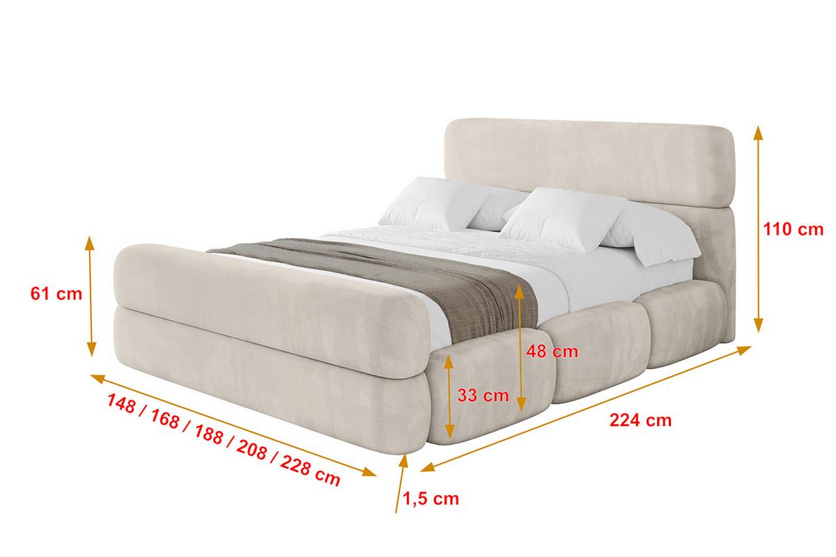POLSTERBETT mit Bettkasten, Fußteil und Lattenrost, Bett mit Matratze H3/H4 - ELVA-Z 180x200 Beige - Beige, Holzwerkstoff/Textil (180/200cm) - ALTDECOR
