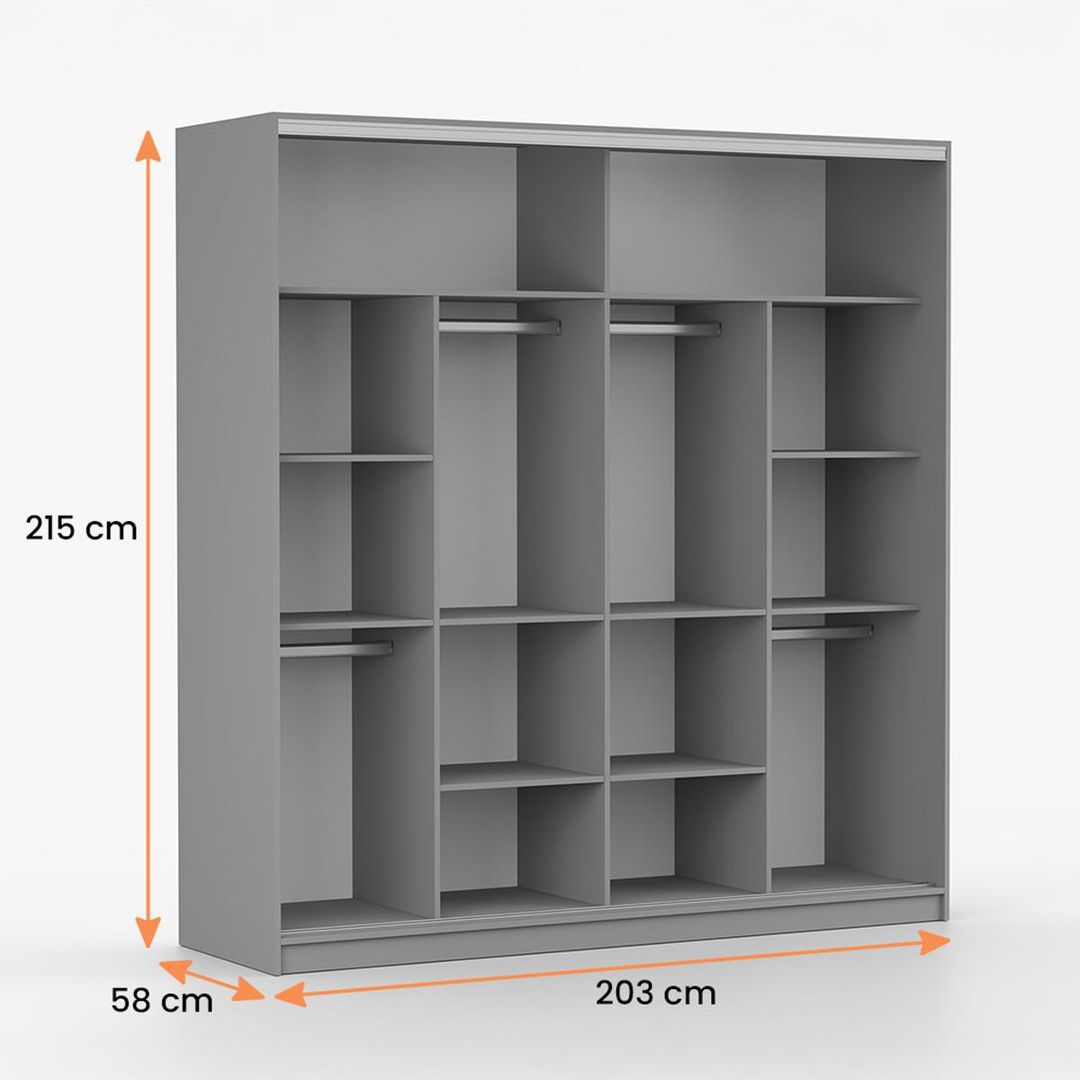 KLEIDERSCHRANK Tokyo M 203 cm, 203/215/58, 2-türig, grau - Grau, Holzwerkstoff (203/58/215cm) - imoebel24
