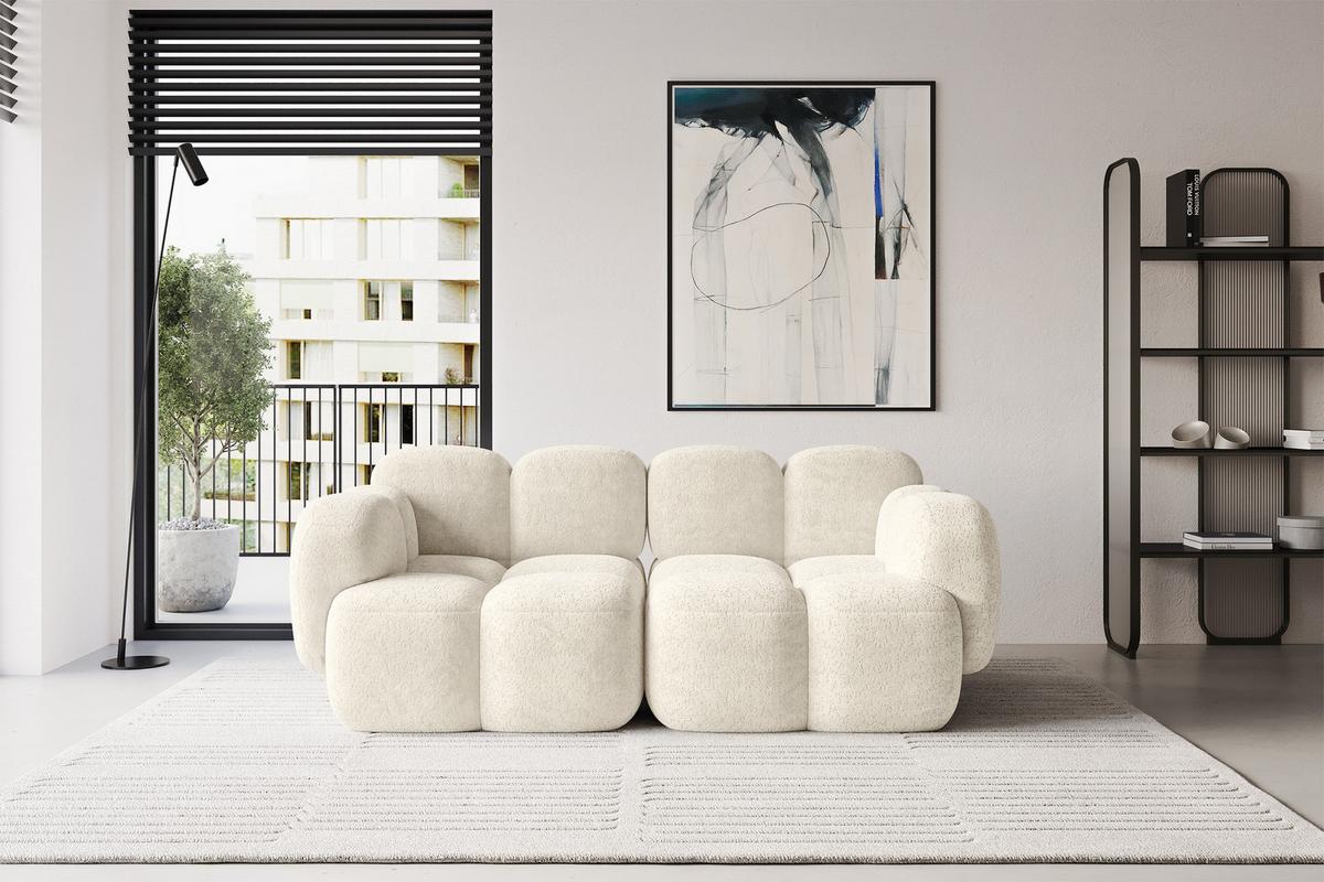 2-SITZER modulares Sofa Miko-S1 214x118x75 cm Creme Velours - Creme/Schwarz, Holzwerkstoff/Kunststoff (214/75/118cm) - ALTDECOR