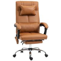 BÜROSTUHL mit Massagefunktion, Ergonomisch Schreibtischstuhl mit Liegefunktion - Braun, Leder (67/122/66cm) - Vinsetto