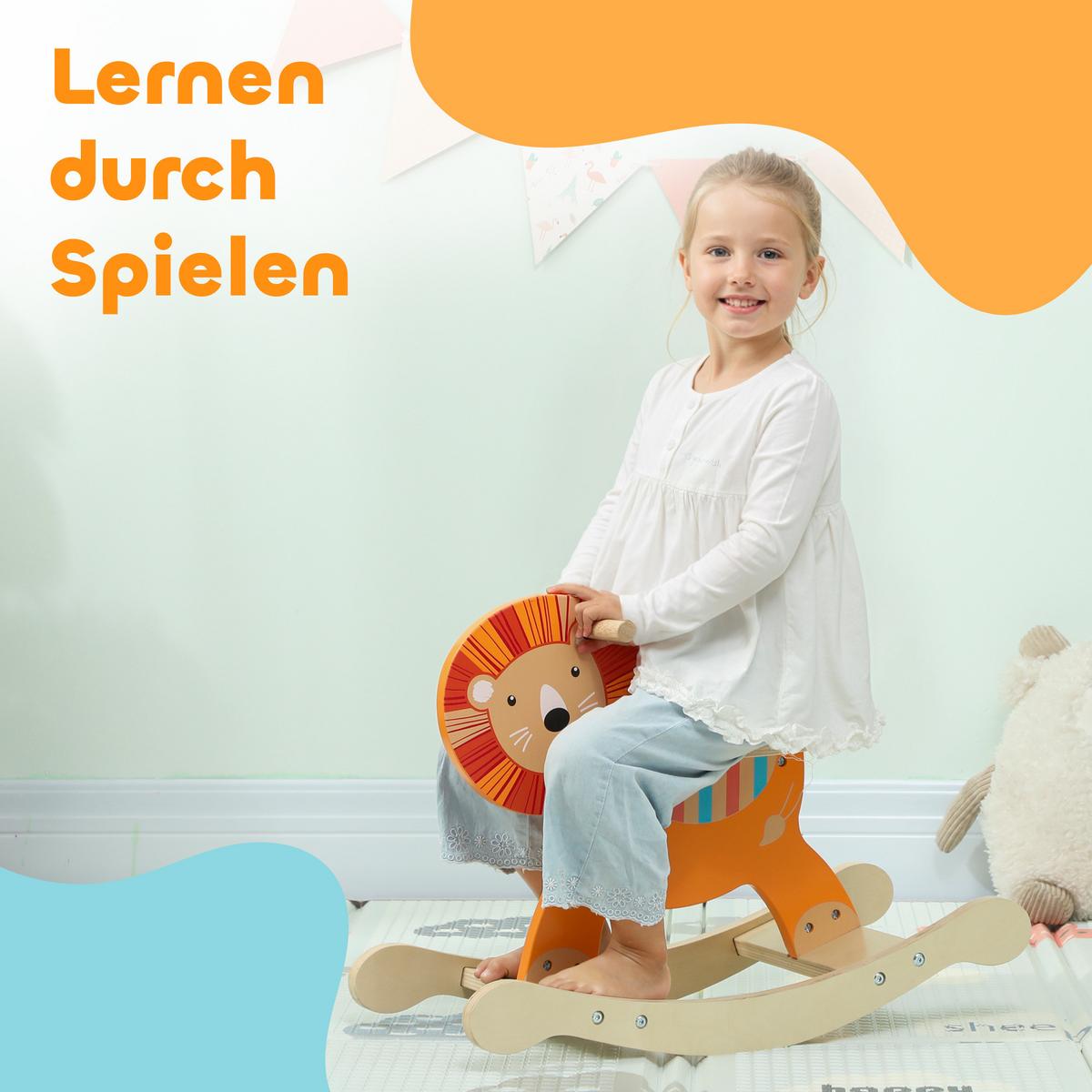 SCHAUKELPFERD Holz, Kinder Schaukeltier Löwe mit Haltegriffen Schaukel Orange - Orange, Holzwerkstoff (27/44/59cm) - AIYAPLAY