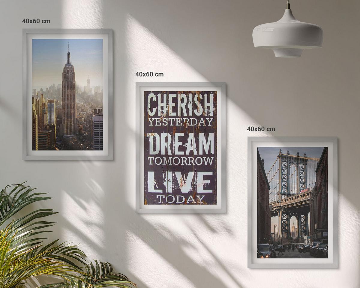 BILDER SET 3er Set - 40x60 cm Silberner Rahmen - Zitat über New Yorker Landschaften - Silberfarben, Kunststoff (40/60cm) - TULUP