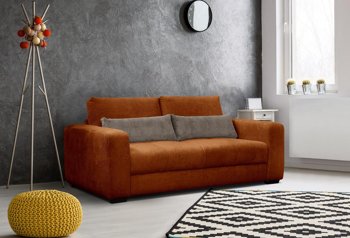 SOFA OLI 3-Sitzer, orange - Orange, Holz/Textil (208/91/108cm) - Wozimo
