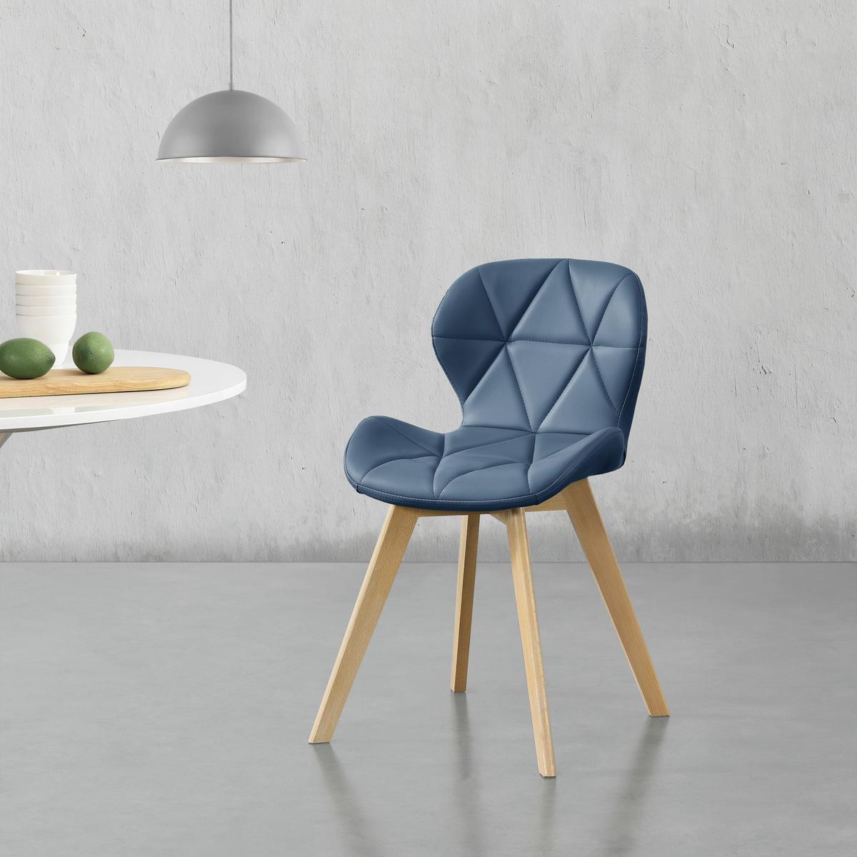 ESSZIMMERSTUHL-SET 2 TLG. Älmhult - Blau, Leder (47/78/52cm) - [en.casa]