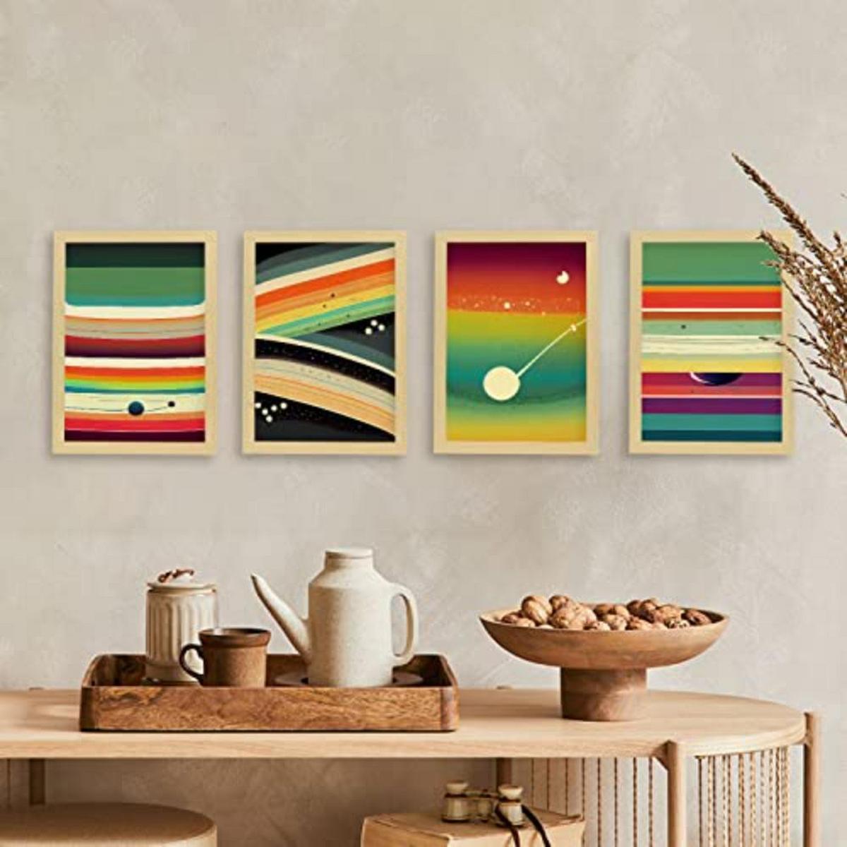 POSTER Set mit 4 Teilt Abstrakt Moderne Galaxien A4 Weißer Rahmen - Weiß, Papier (29.7/3cm) - Nacnic