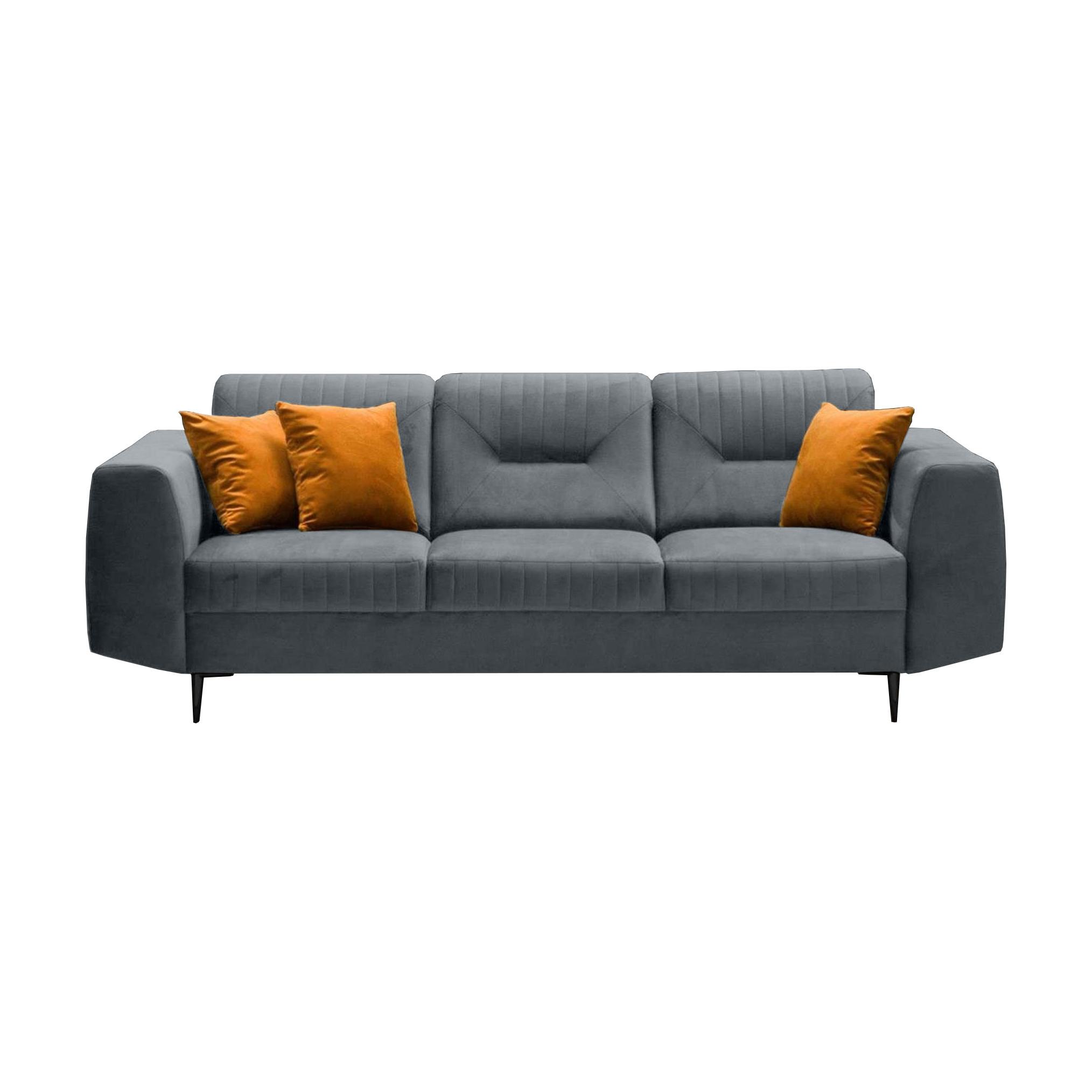 3-SITZER SOFA Venezia dunkelgrau mit schwarzen Beinen - Dunkelgrau/Schwarz, Textil/Metall (233/85/94cm) - Beautysofa
