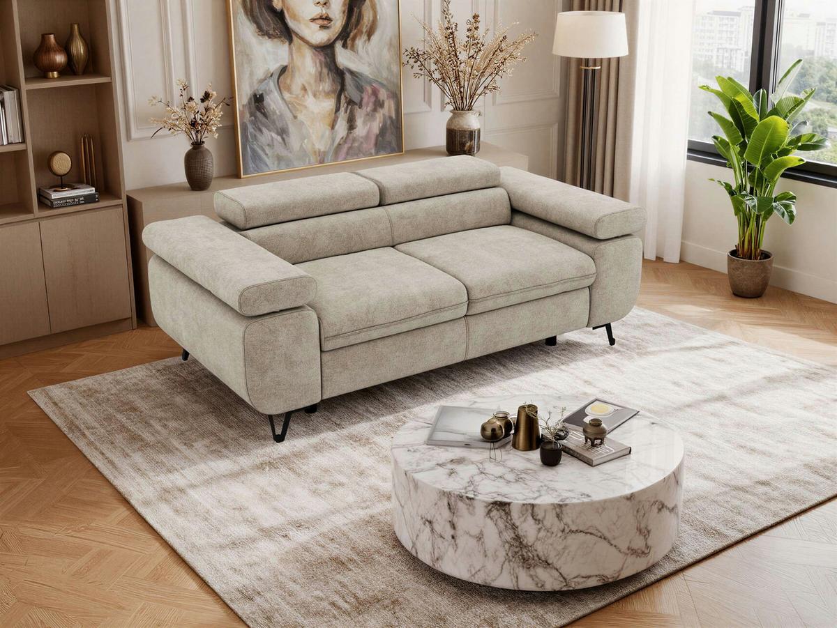 2-SITZER SOFA PETER - Greige Stukture - Greige/Schwarz, Textil/Metall (200/76/99cm) - MKS