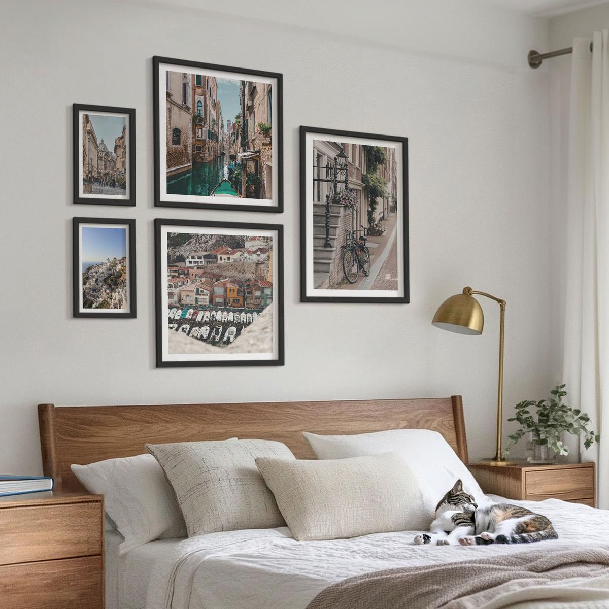 BILDER SET 5er Set - 50x50 cm & 20x30 cm & 40x60 cm Schwarzer Rahmen - Blattmuster Marmor abstrakt - Schwarz, Kunststoff (40/60cm) - TULUP